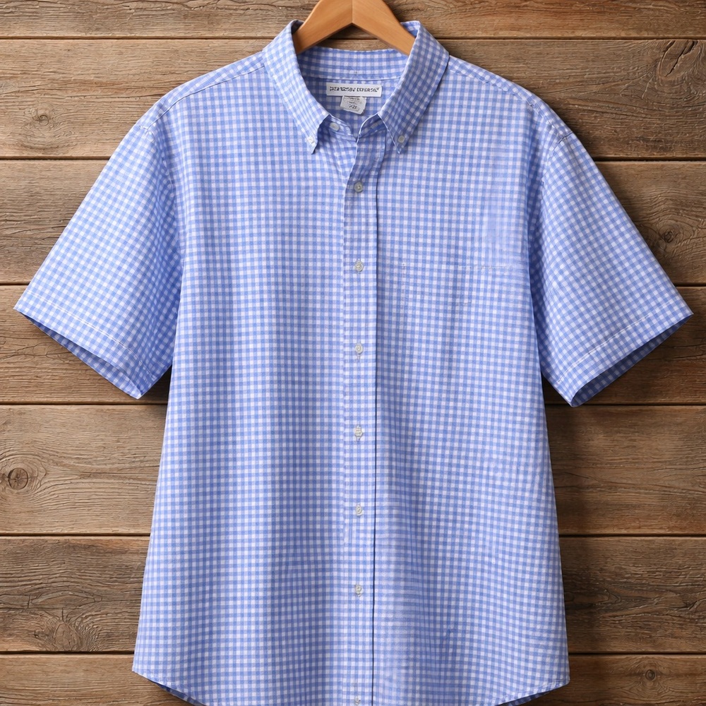 Irvine Park Large Check Button Cotton Polyester Blue White Shirt